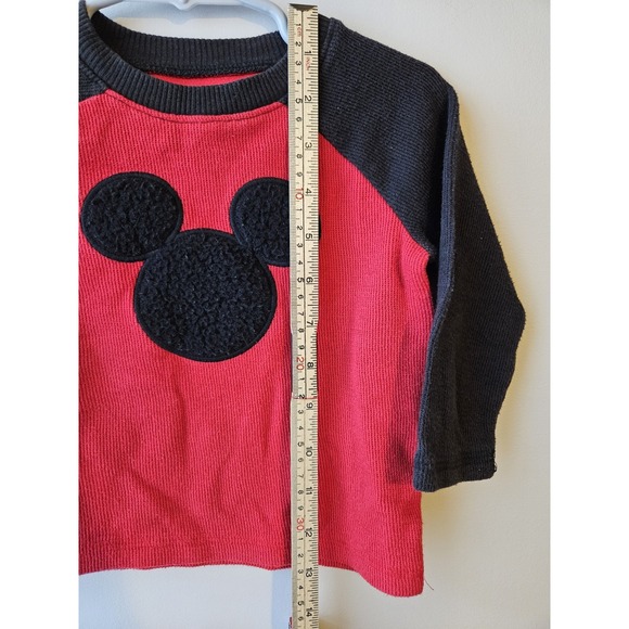 Disney Jumping Beans Mickey Mouse Waffle Knit Sweater 12M Red Black Raglan Baby - Picture 6 of 6